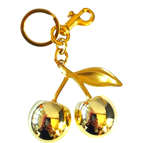 Metallic Gold Fashion Large Cherries Purse Charm Keychain - Picture 3 of 3